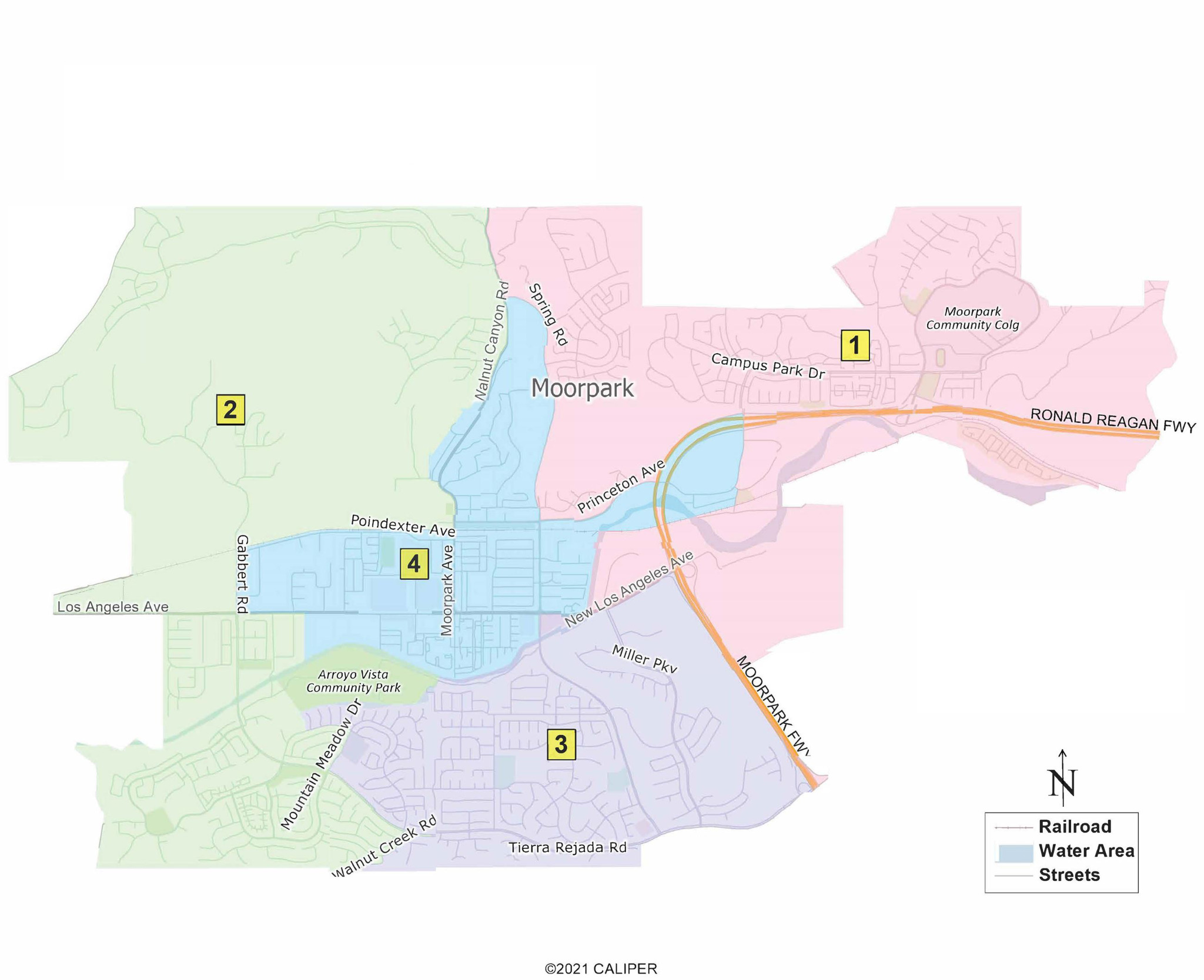 Map of Moorpark City Council districts with District 1 shown in pink